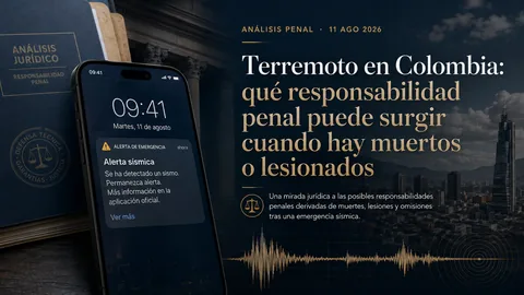 Ilustración editorial sobre terremoto en Colombia y responsabilidad penal